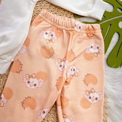 Conj. Casaco de Moletom Cute Winter e Calça Coala - Off White e Salmão